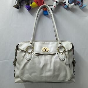 Coach Addison Spectator White Leather Turnlock Double Handles Zipper Satchel Bag